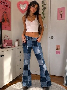 Zana Di true Y2K Size 1 Patchwork Flare Jeans Y2K Boho Hippie Festival Denim‎